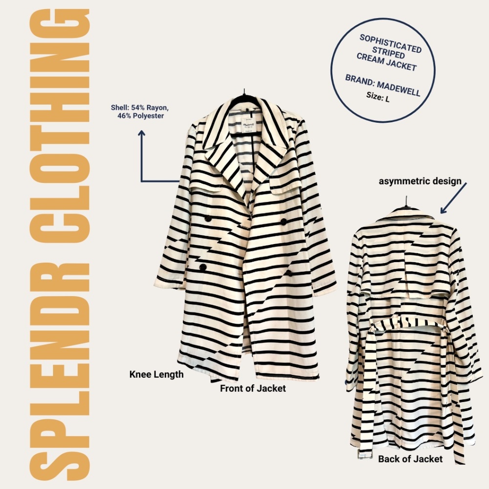 Madewell Sophisticated Trench Jacket - Cream with Black Stripes